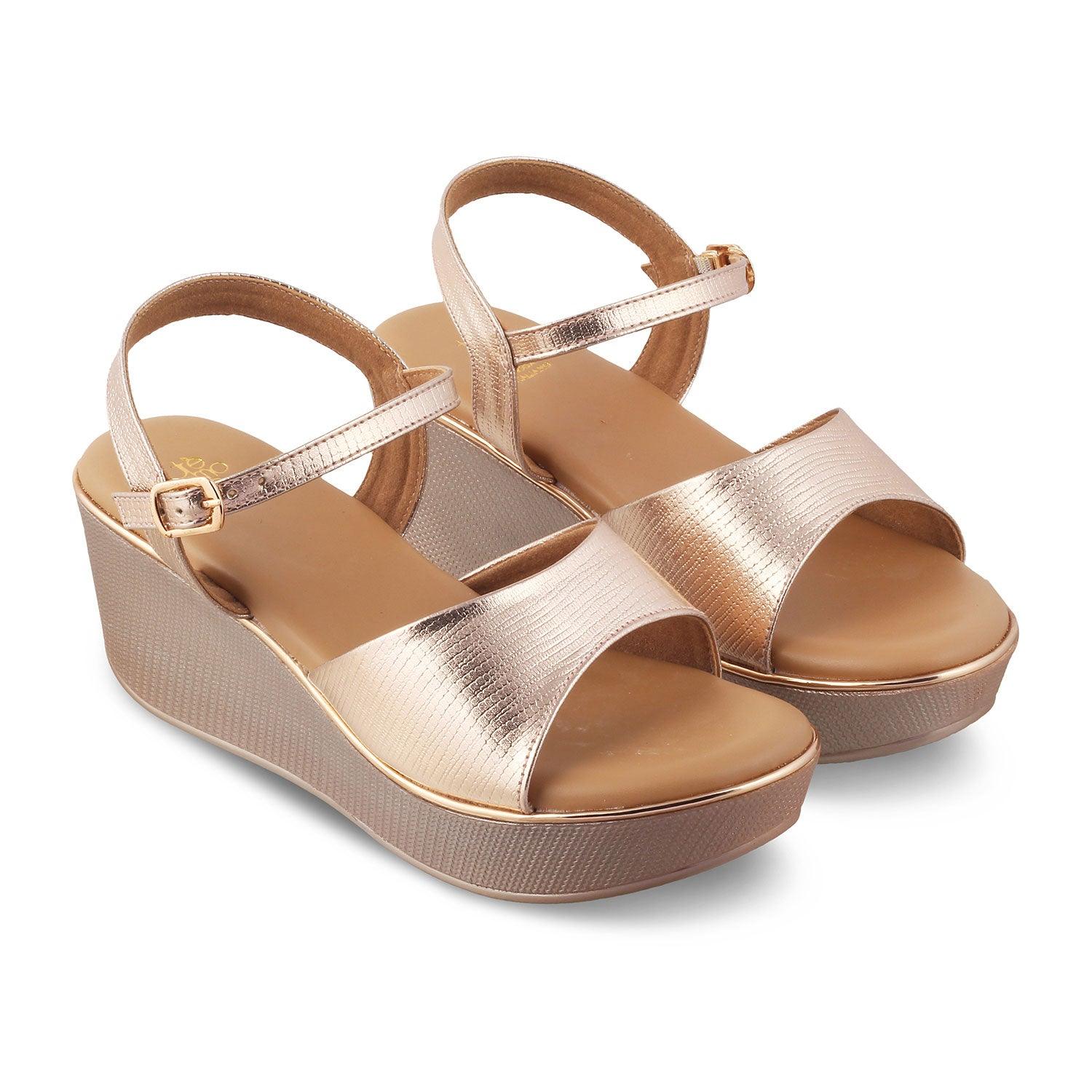 The Bannes Champagne Women's Dress Wedge Sandals Tresmode - Tresmode