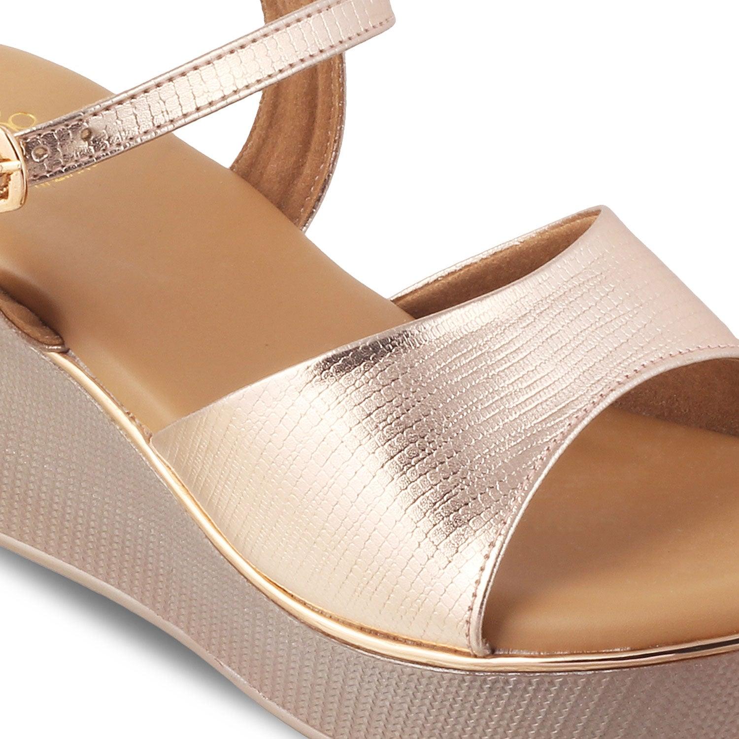 The Bannes Champagne Women's Dress Wedge Sandals Tresmode - Tresmode