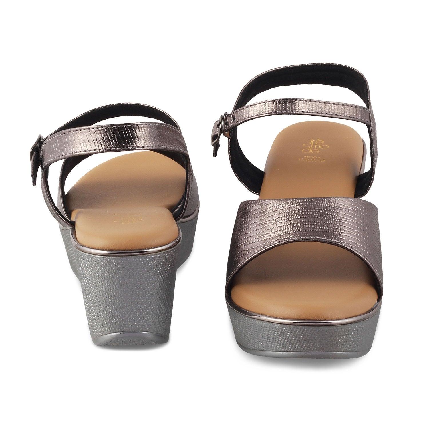 The Bannes Pewter Women's Dress Wedge Sandals Tresmode - Tresmode