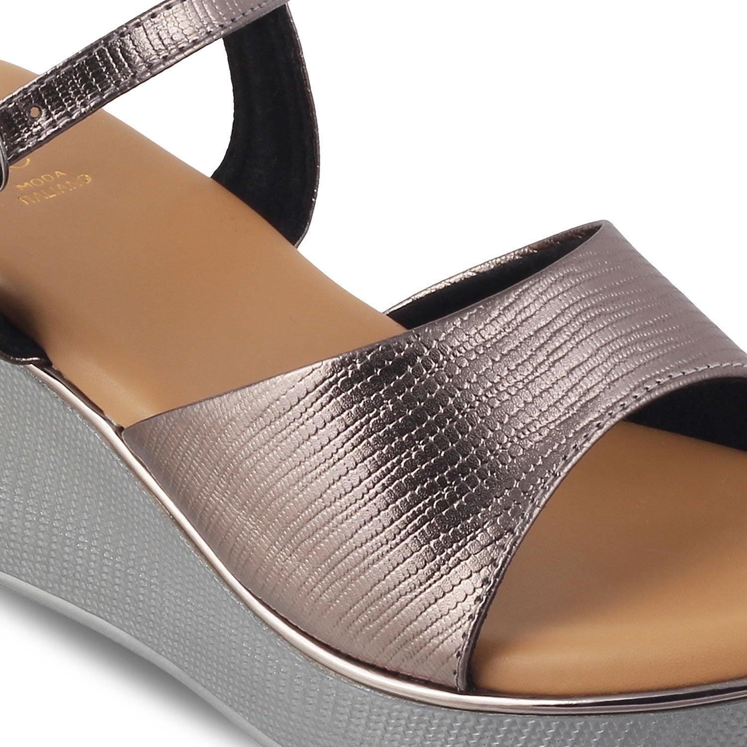 The Bannes Pewter Women's Dress Wedge Sandals Tresmode - Tresmode