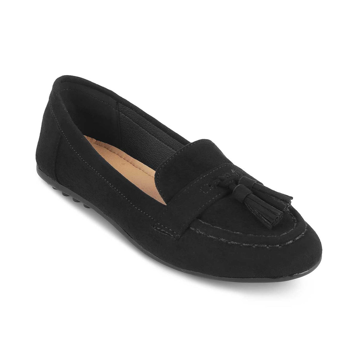 Jonum Black Women's Almond Shape Tassel Loafers Tresmode