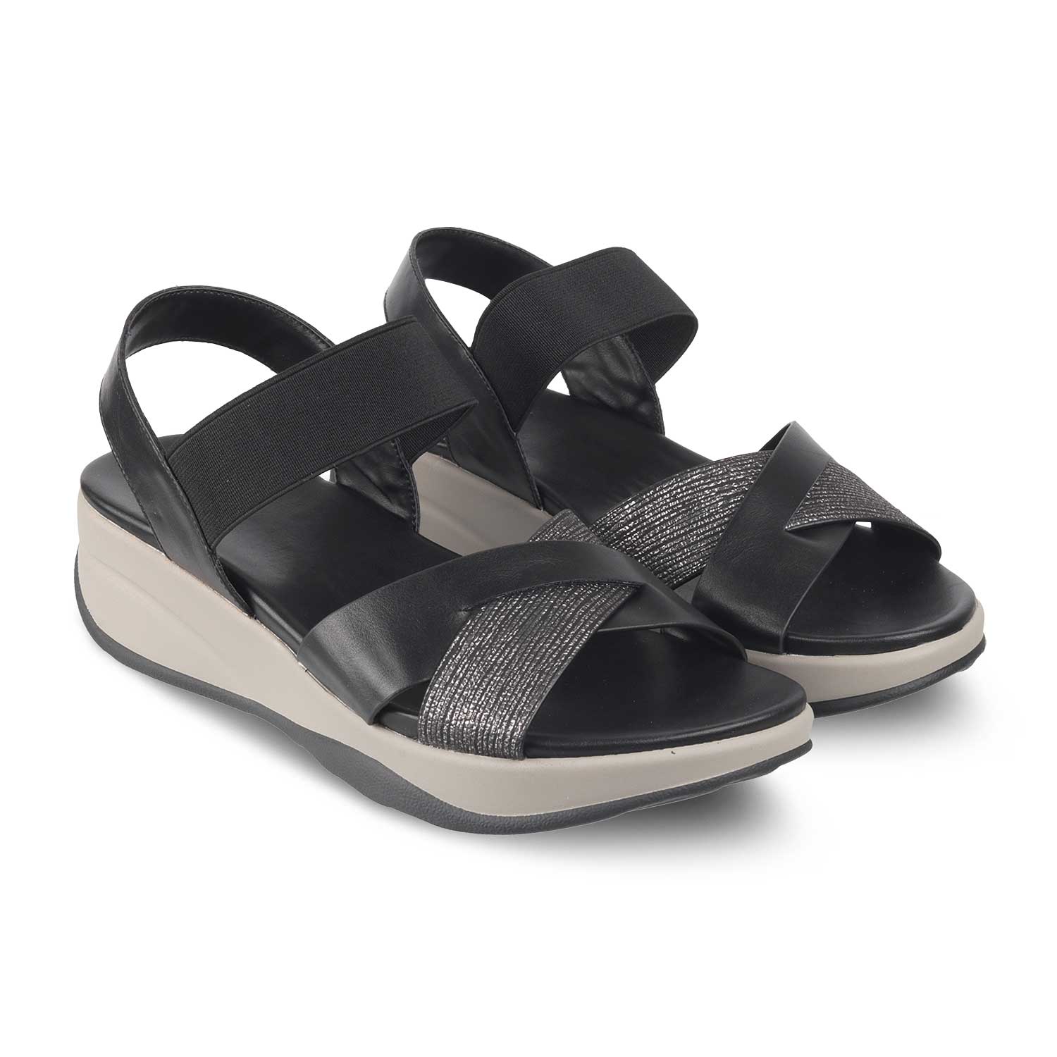 The Brasilaa Black Women's Casual Wedge Sandals Tresmode - Tresmode