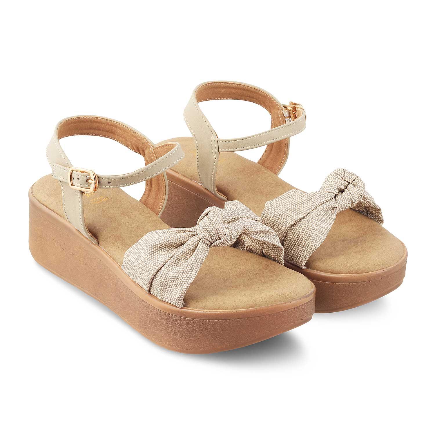 The Brera Beige Women's Platform Wedge Sandals Tresmode - Tresmode