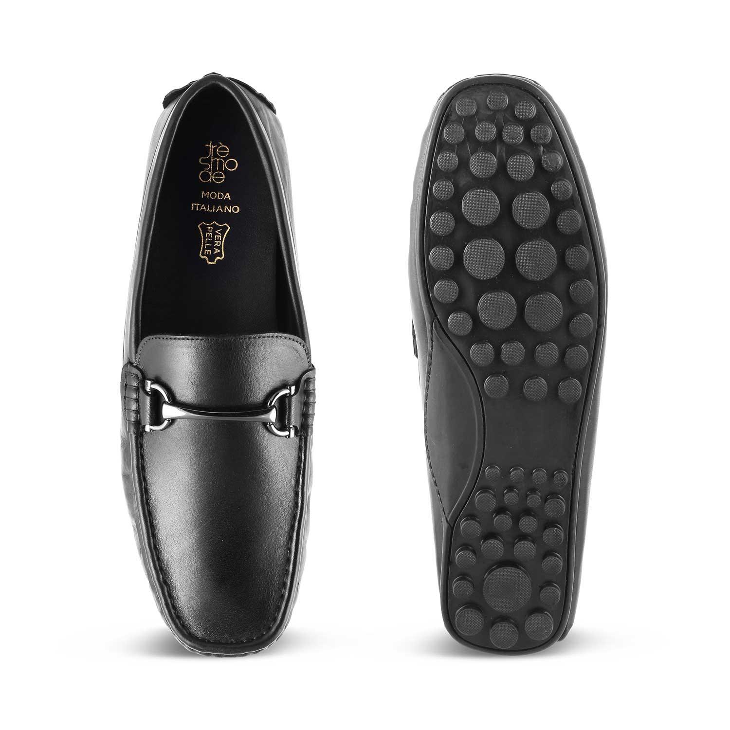 The Cecomf Black Men's Leather Driving Loafers Tresmode - Tresmode