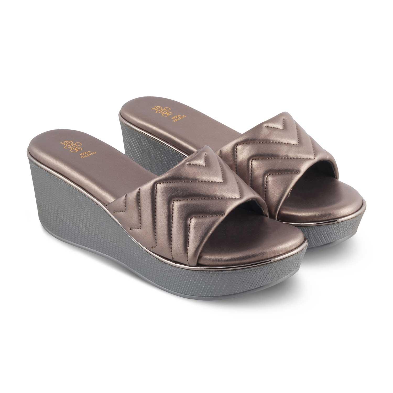 The Coldege Pewter Women's Dress Wedge Sandals Tresmode - Tresmode