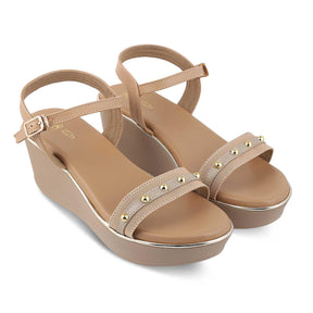 The Conq Beige Women's Dress Wedge Sandals Tresmode - Tresmode