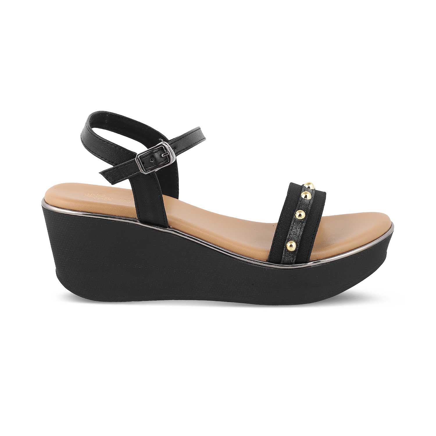 The Conq Black Women's Dress Wedge Sandals Tresmode - Tresmode