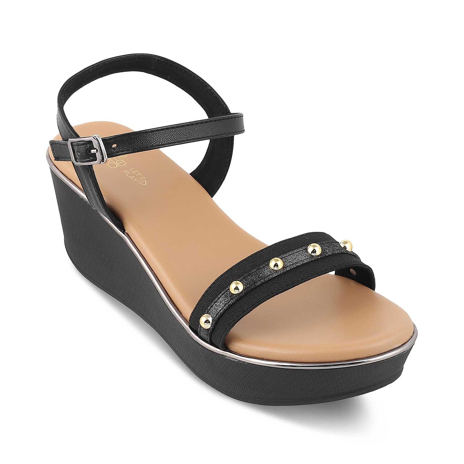 The Conq Black Women's Dress Wedge Sandals Tresmode - Tresmode