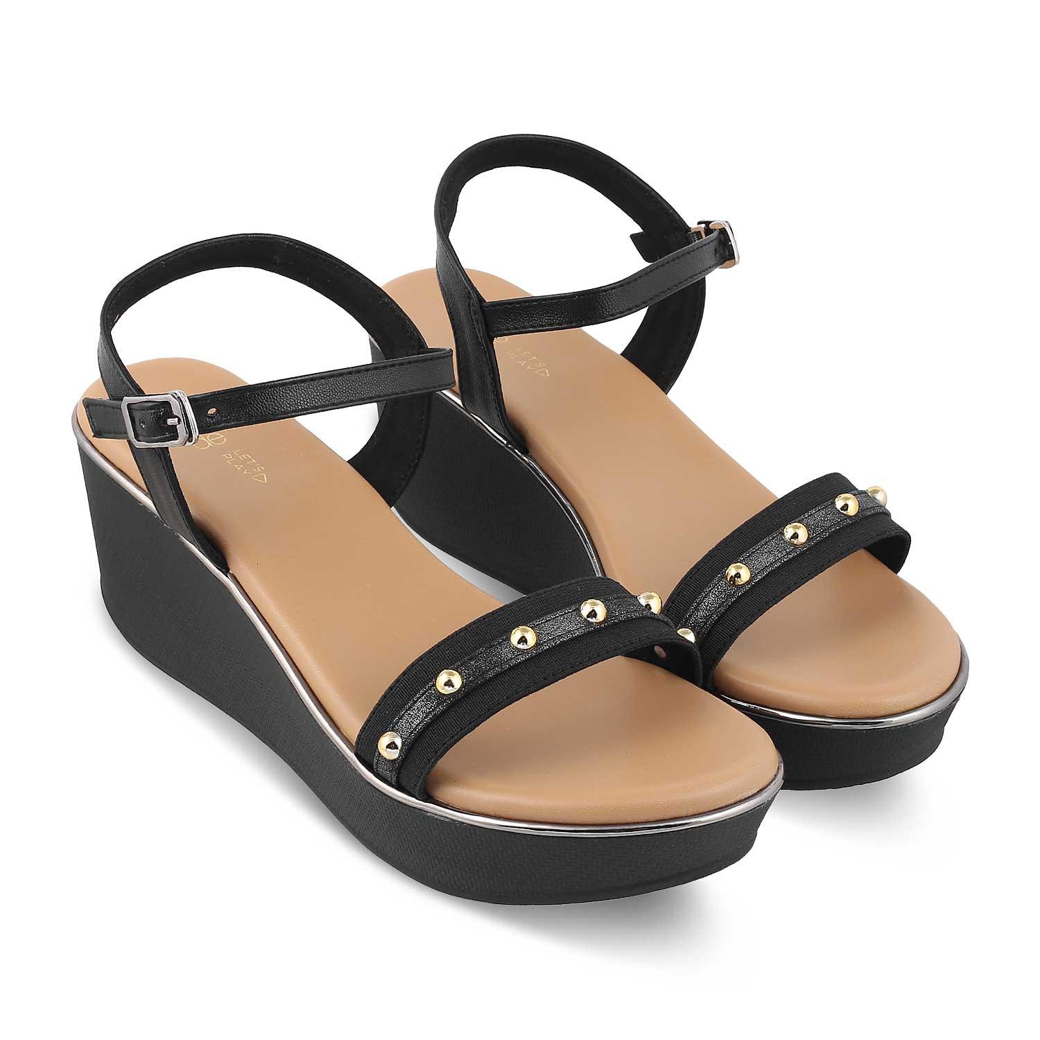 The Conq Black Women's Dress Wedge Sandals Tresmode - Tresmode