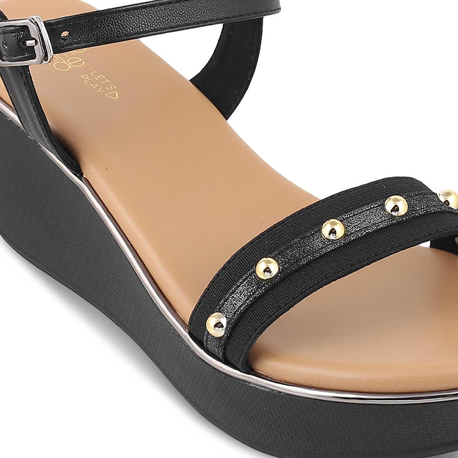 The Conq Black Women's Dress Wedge Sandals Tresmode - Tresmode