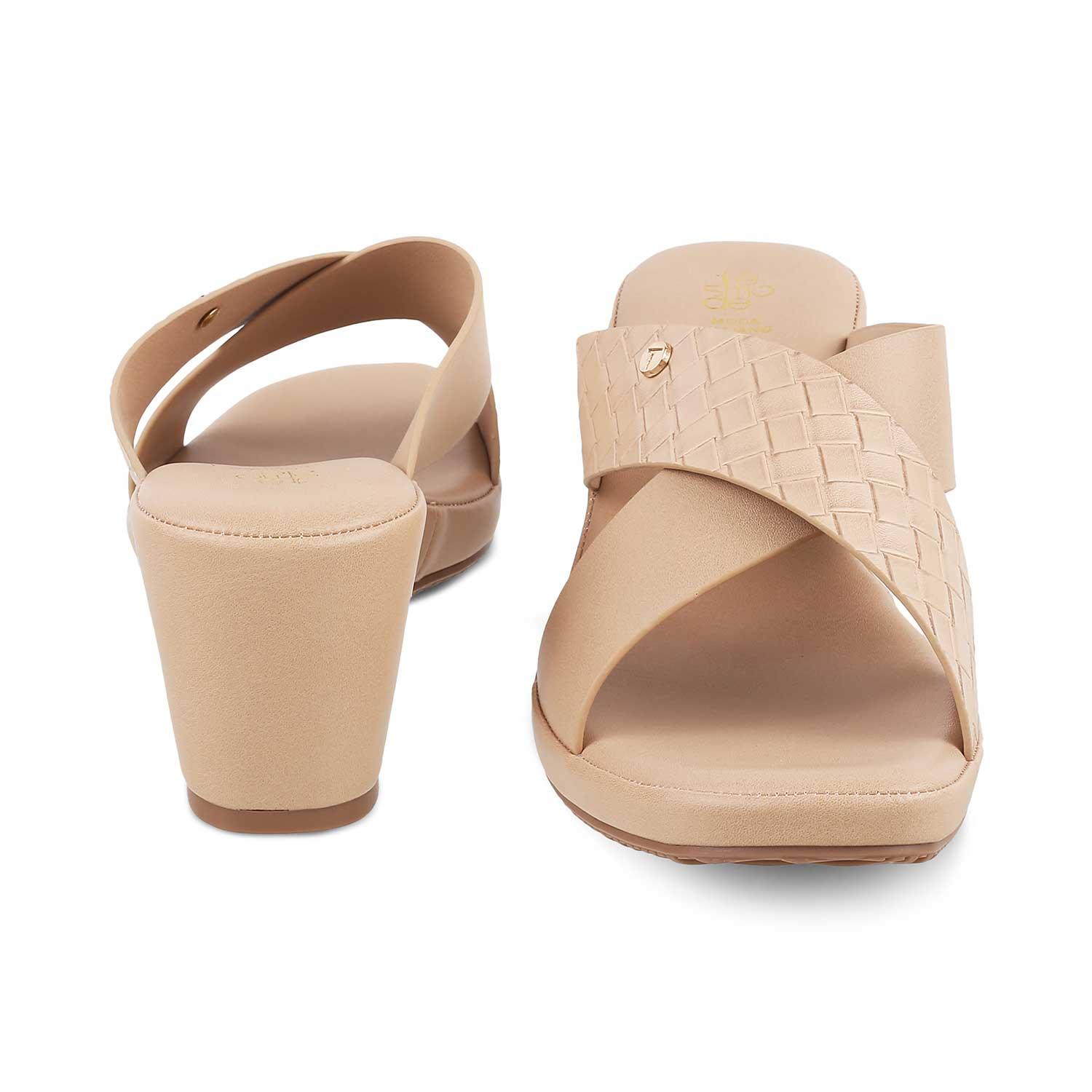 The Coopers Beige Women's Dress Block Heel Sandals Tresmode - Tresmode