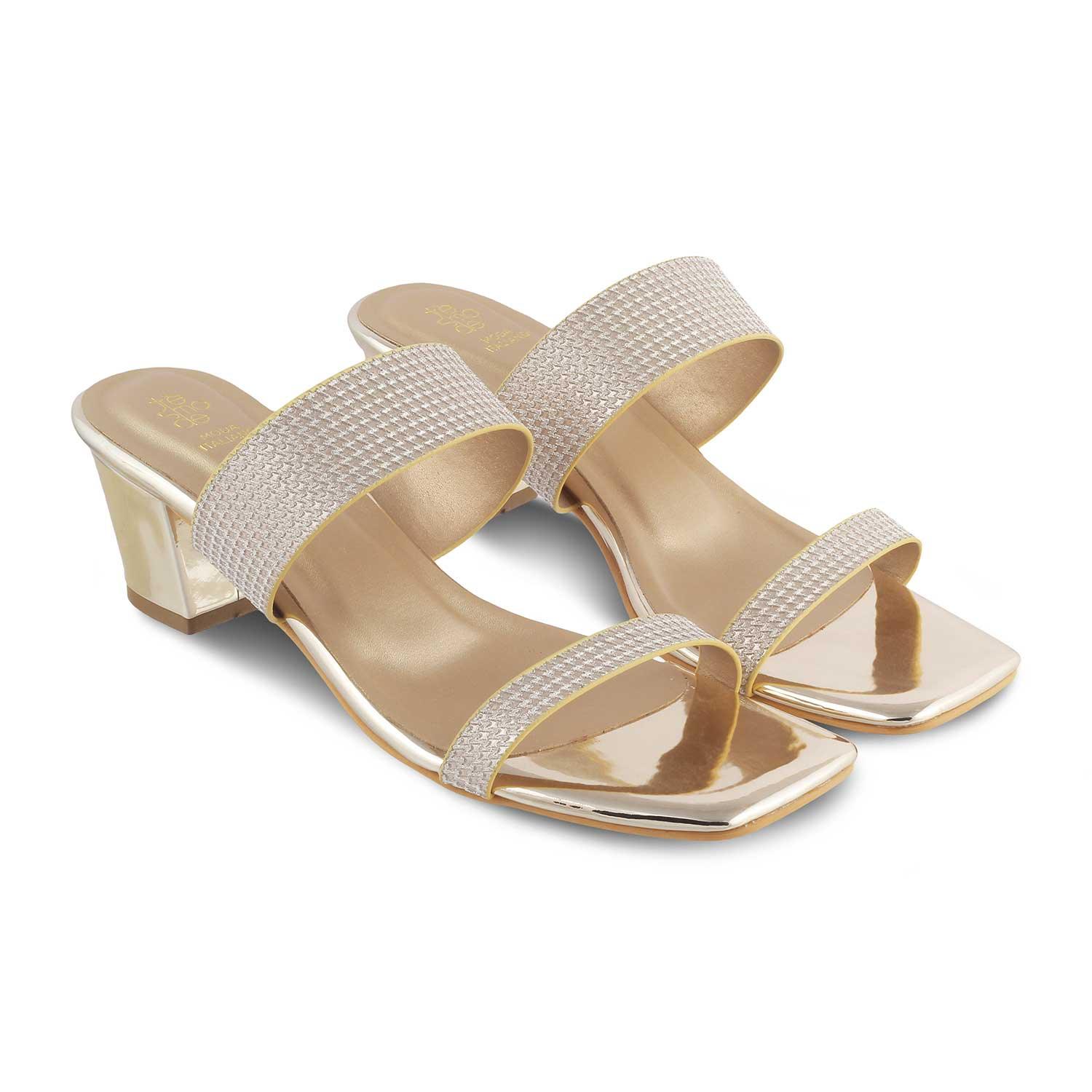 The Cos Gold Women's Dress Block Heel Sandals Tresmode - Tresmode