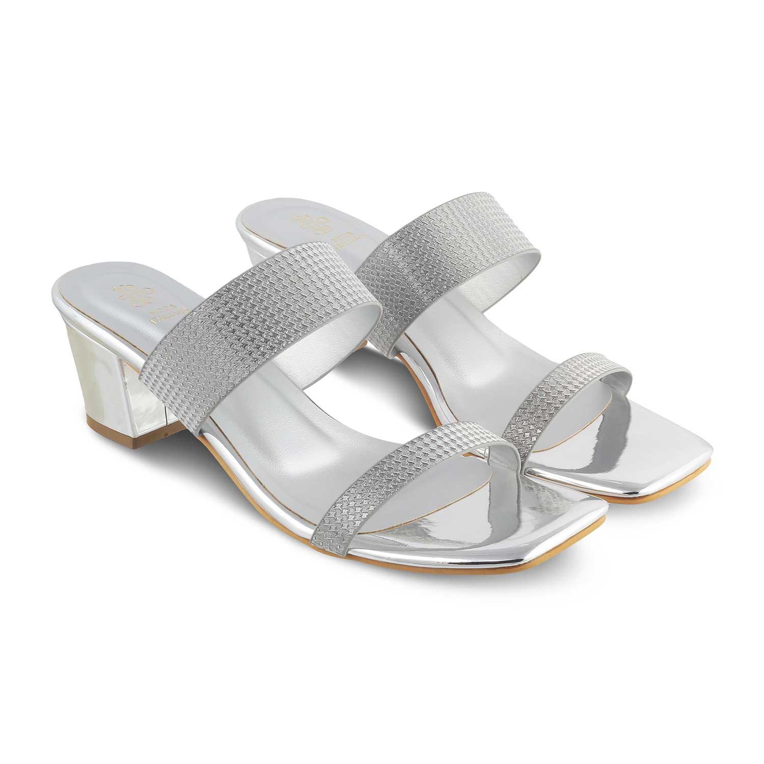 The Cos Silver Women's Dress Block Heel Sandals Tresmode - Tresmode