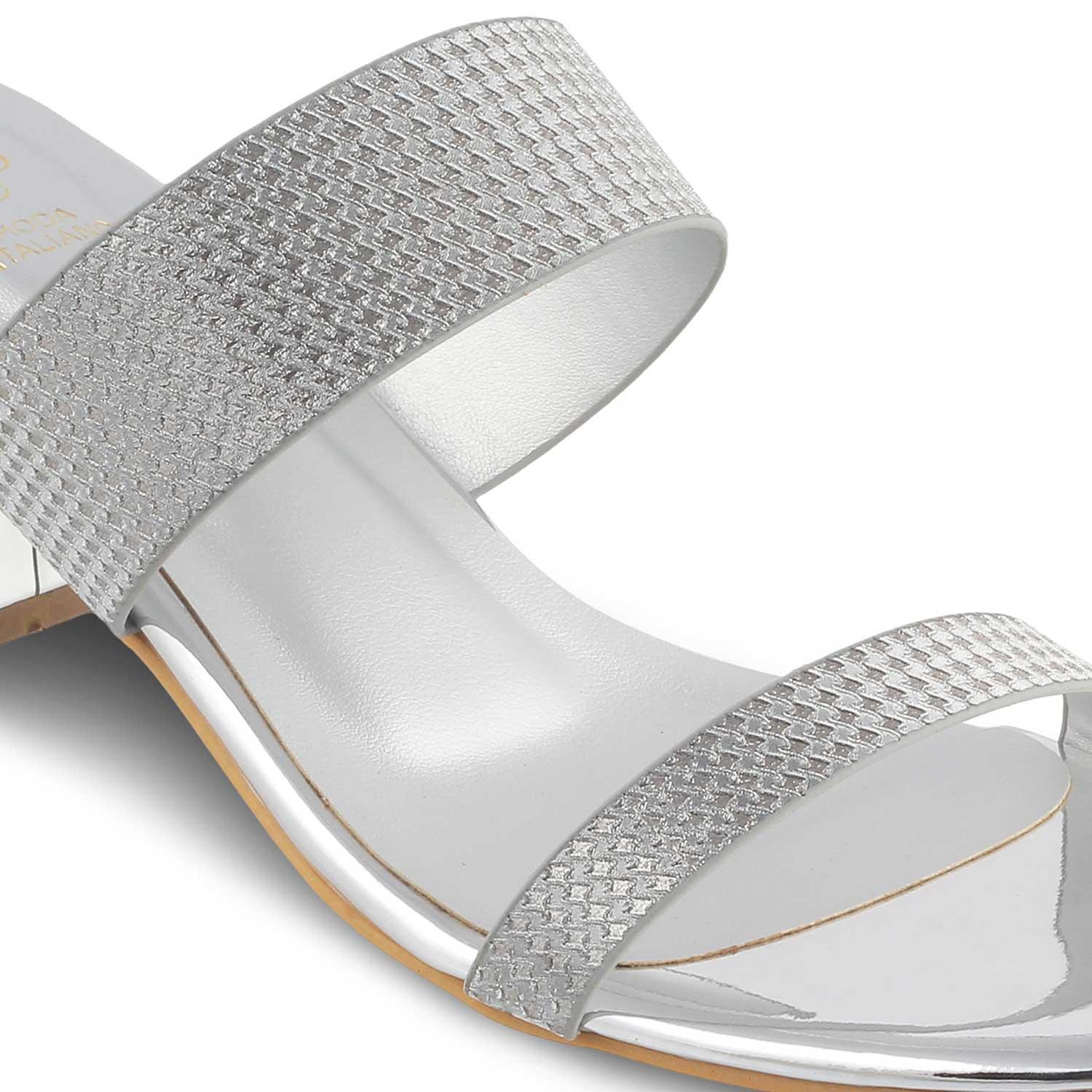 The Cos Silver Women's Dress Block Heel Sandals Tresmode - Tresmode