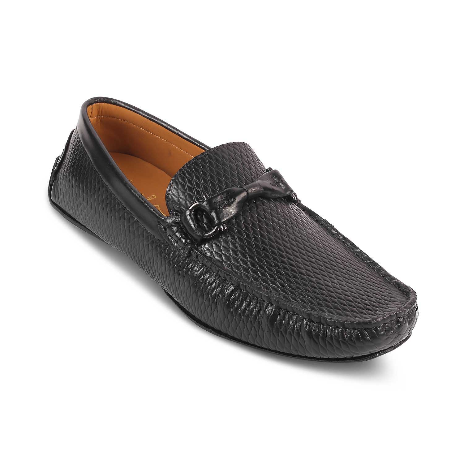 The Cover Black Men's Leather Driving Loafers Tresmode - Tresmode
