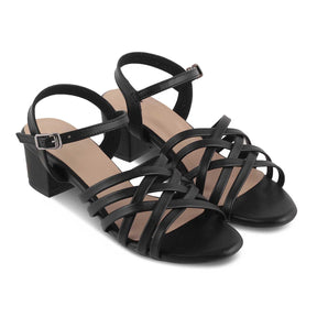 The Crossem Black Women's Dress Block Heel Sandals Tresmode - Tresmode