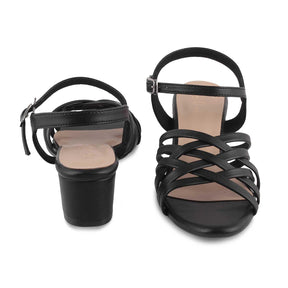 The Crossem Black Women's Dress Block Heel Sandals Tresmode - Tresmode