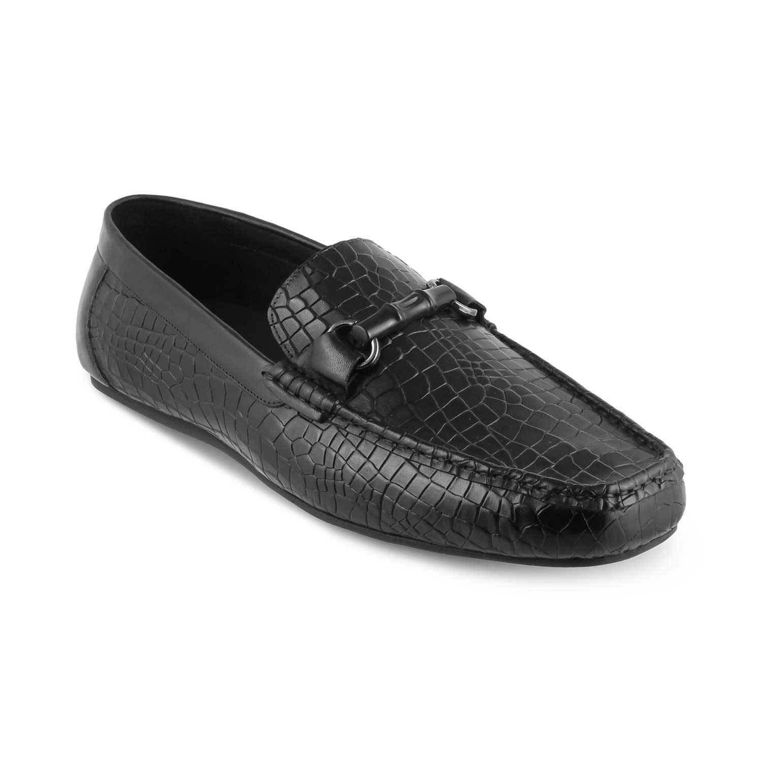 The Croter Black Men's Textured Leather Loafers Tresmode - Tresmode