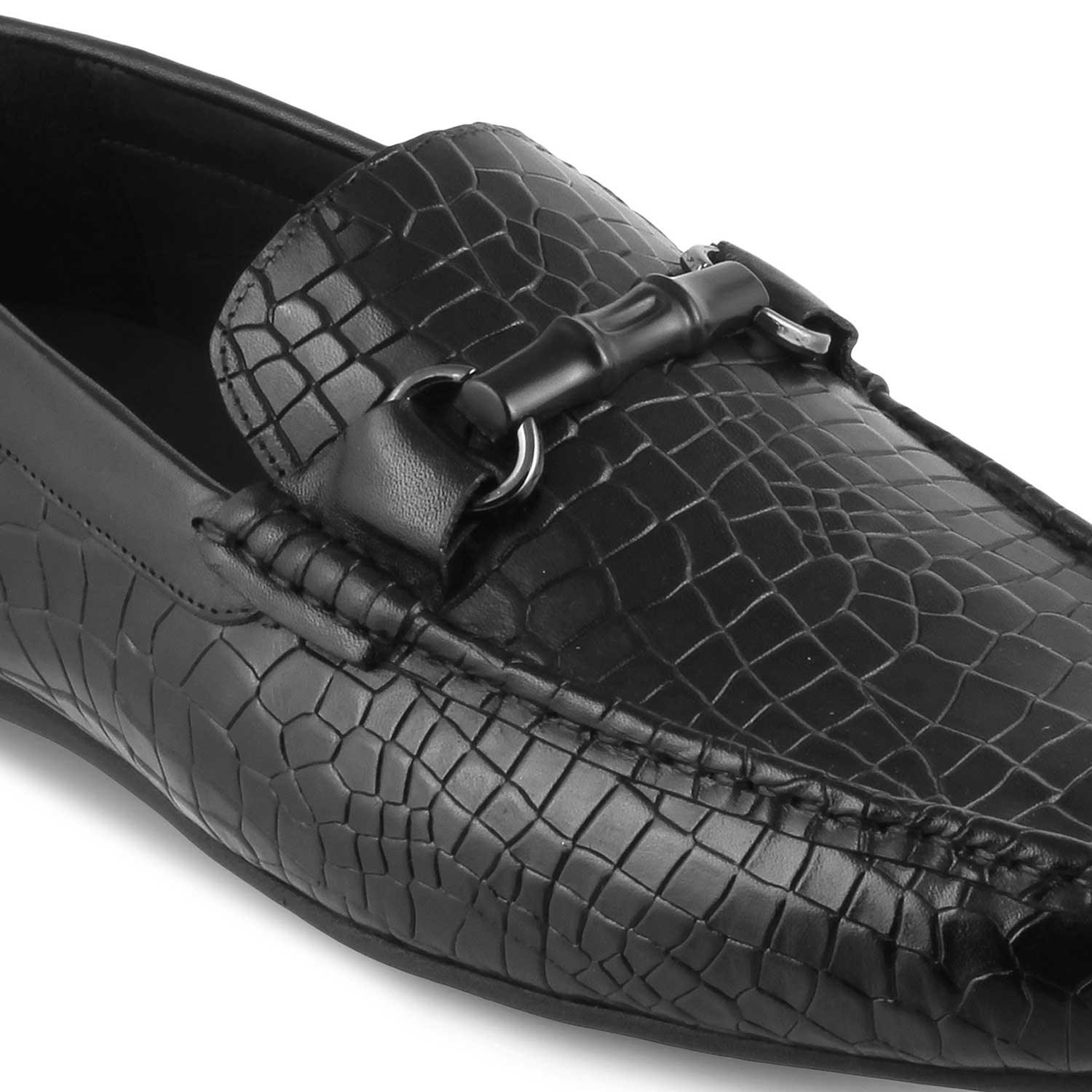 The Croter Black Men's Textured Leather Loafers Tresmode - Tresmode