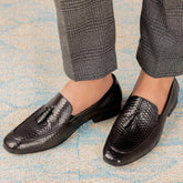 The Cytas Black Men's Leather Tassel Loafers Tresmode - Tresmode