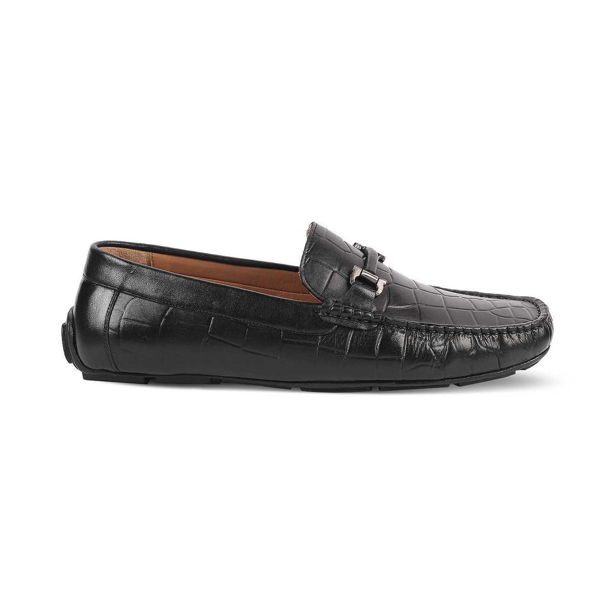 The Docks Black Men's Leather Driving Loafers Tresmode - Tresmode