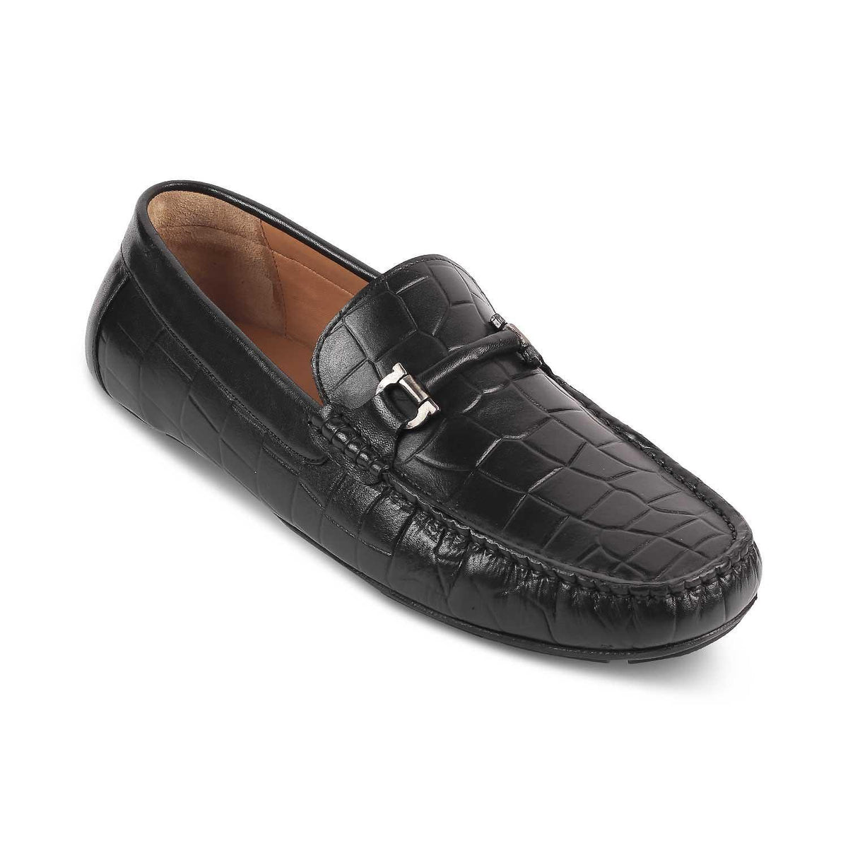 The Docks Black Men's Leather Driving Loafers Tresmode - Tresmode