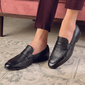 The Douce Black Men's Leather Penny Loafers Tresmode - Tresmode