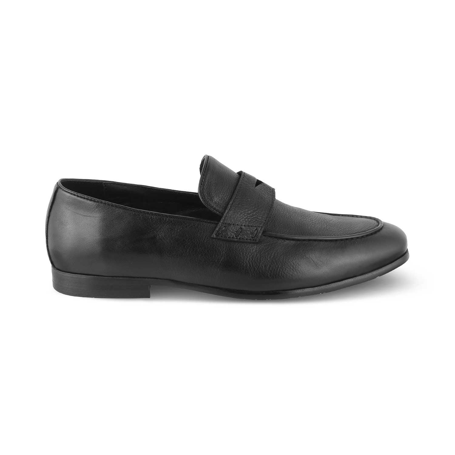 The Douce Black Men's Leather Penny Loafers Tresmode - Tresmode