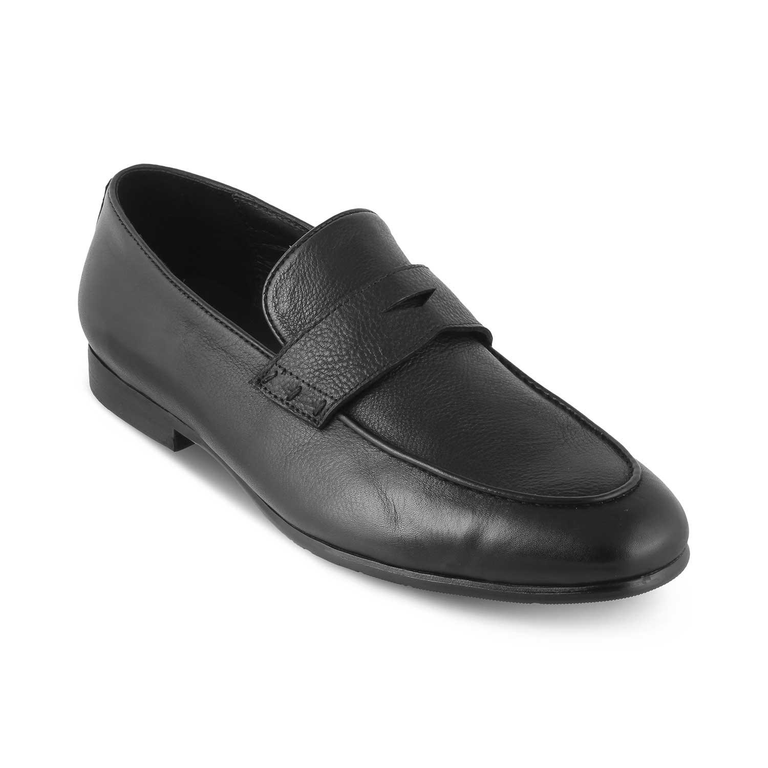 The Douce Black Men's Leather Penny Loafers Tresmode - Tresmode