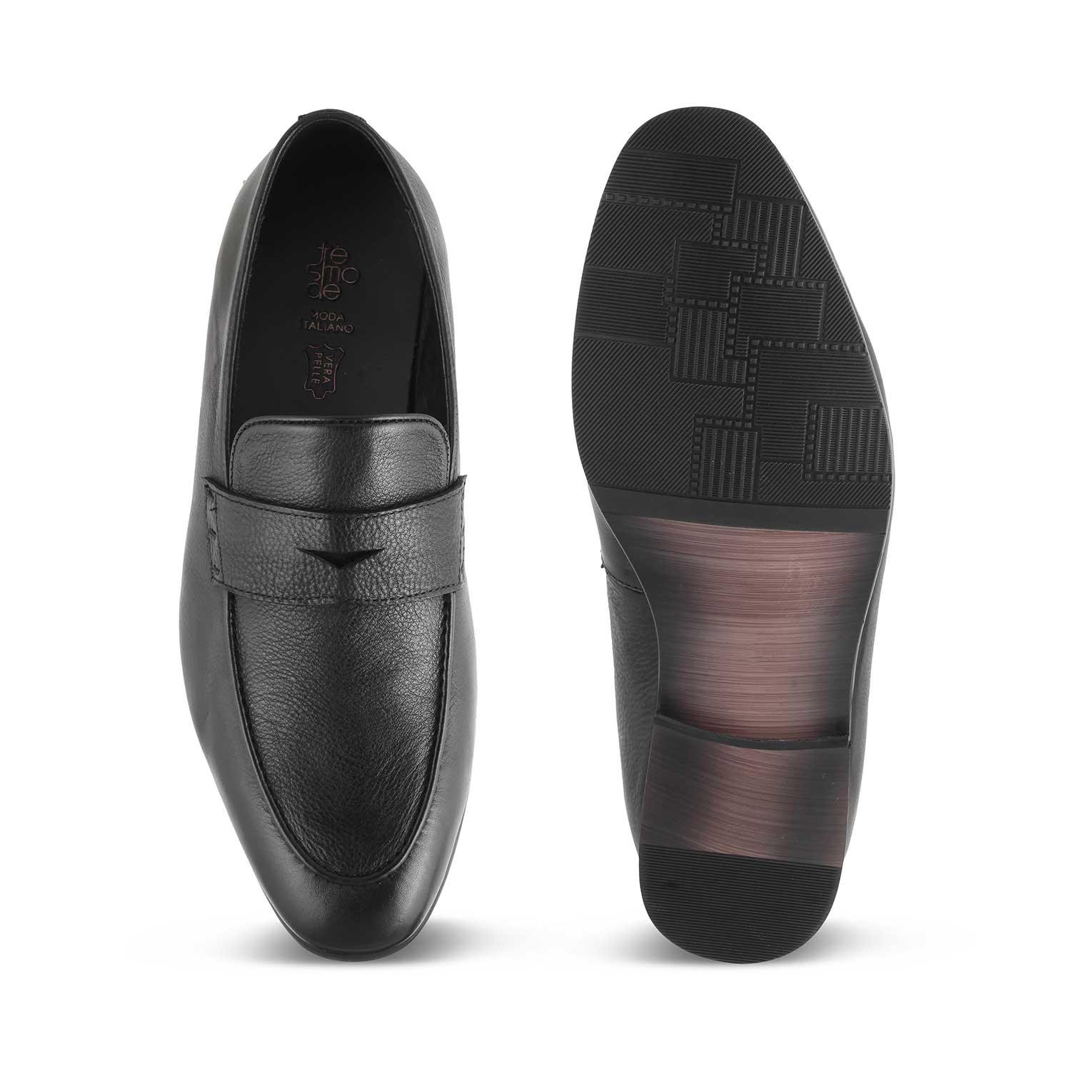 The Douce Black Men's Leather Penny Loafers Tresmode - Tresmode