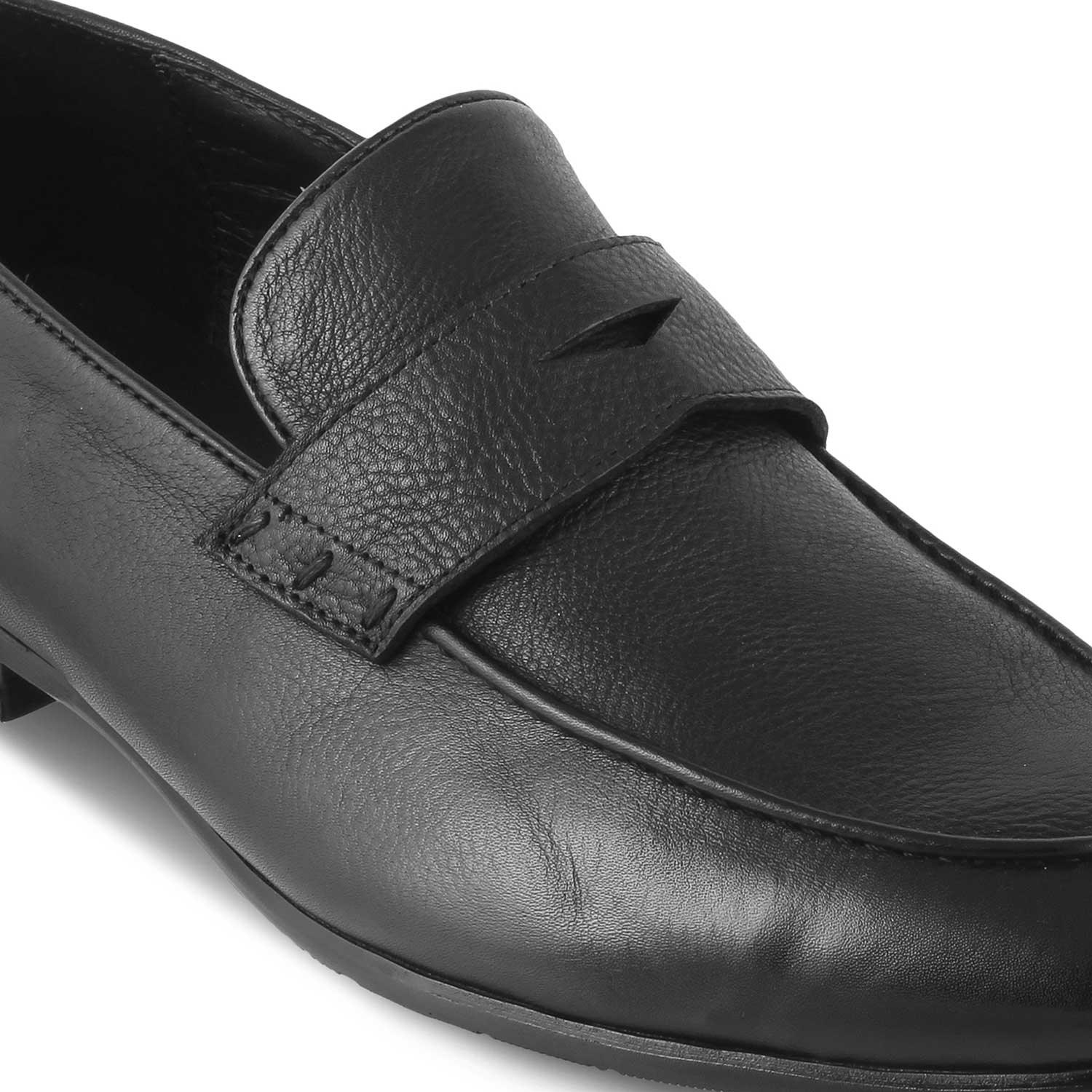 The Douce Black Men's Leather Penny Loafers Tresmode - Tresmode