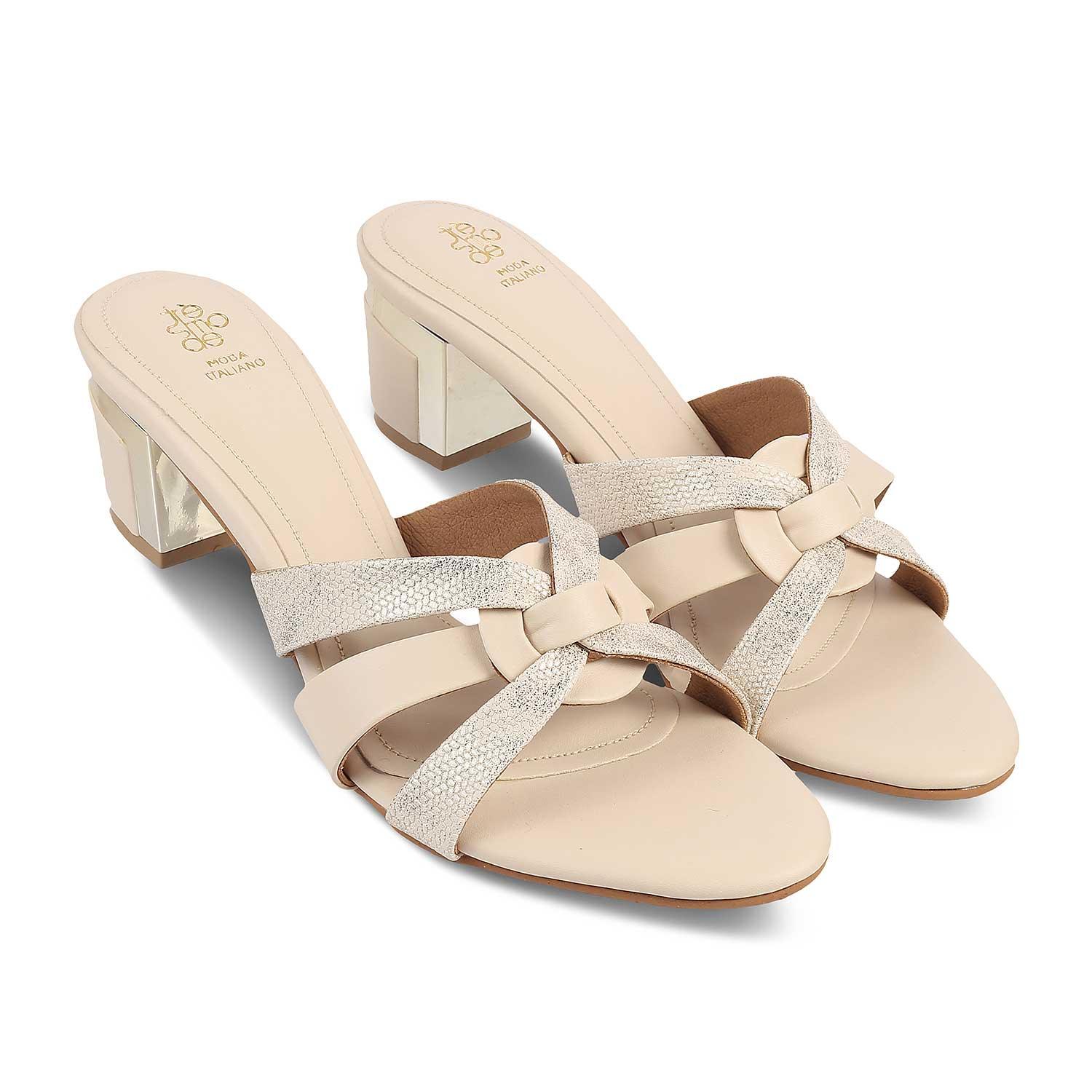 The Elche Beige Women's Dress Block Heel Sandals Tresmode - Tresmode