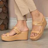 The Fame Beige Women's Dress Wedge Sandals Tresmode - Tresmode