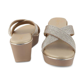 The Glamr Gold Women's Dress Wedge Sandals Tresmode - Tresmode