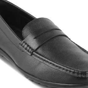 The Lemec Black Men's Leather Penny Loafers Tresmode - Tresmode