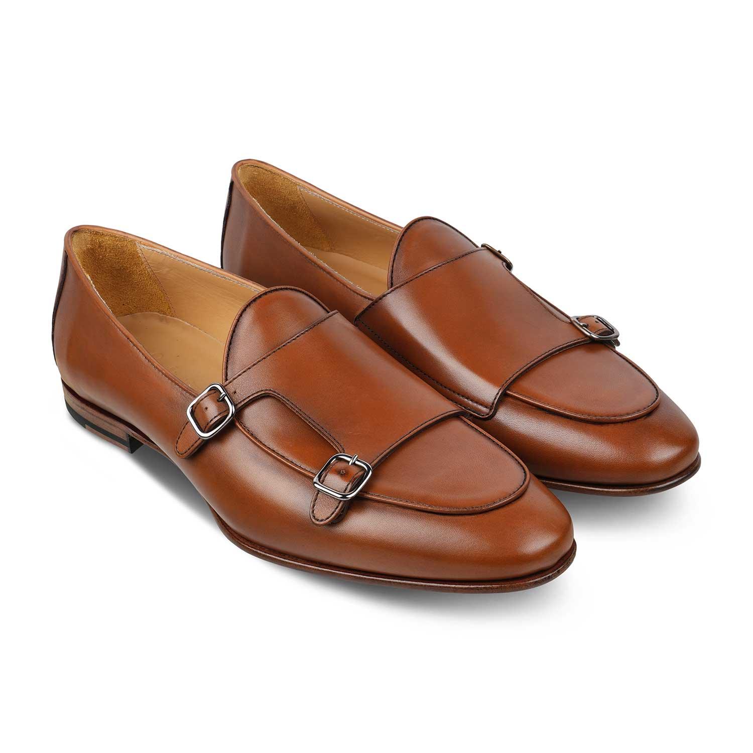 The Maccabeo Tan Men's Handcrafted Double Monk Shoes Tresmode - Tresmode