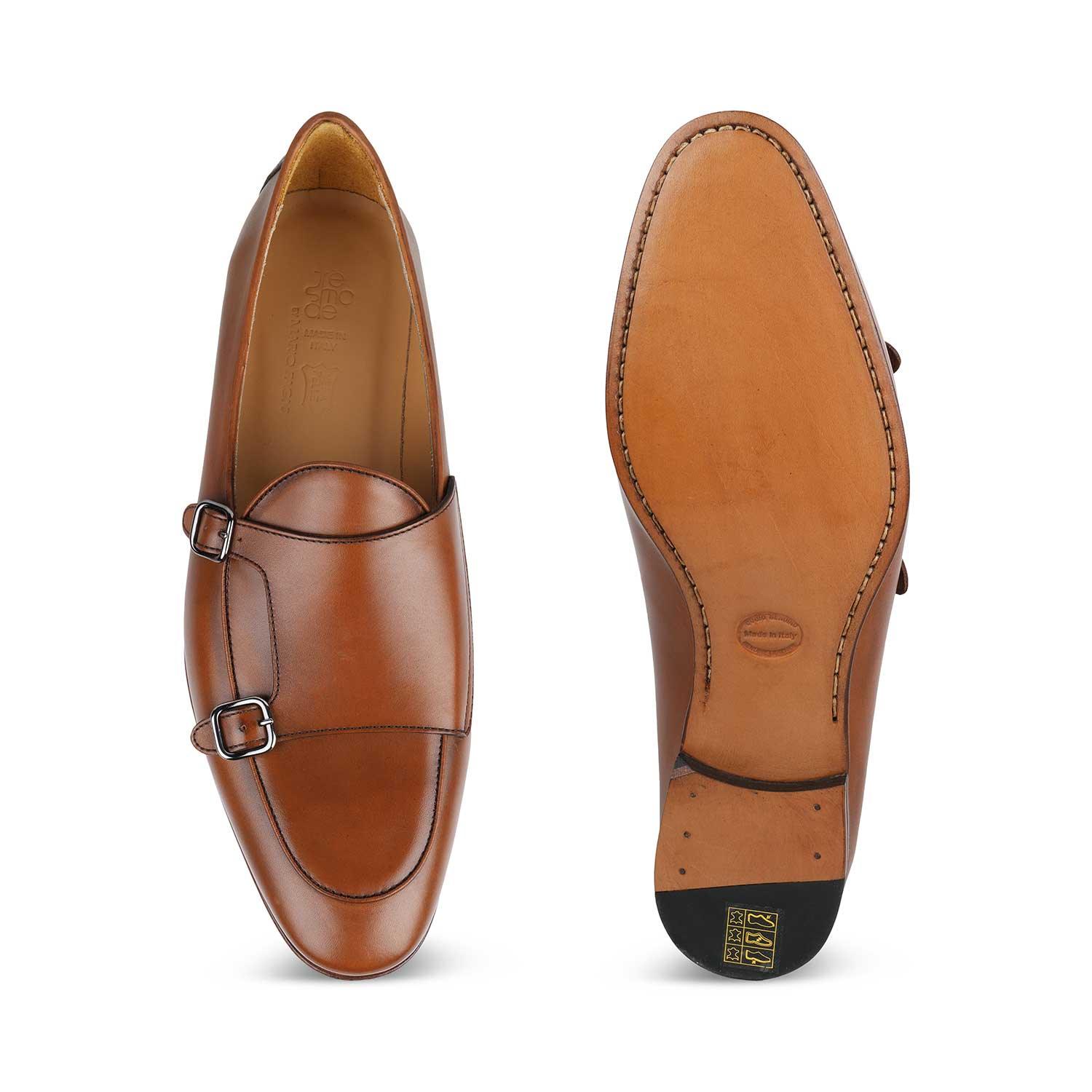 The Maccabeo Tan Men's Handcrafted Double Monk Shoes Tresmode - Tresmode