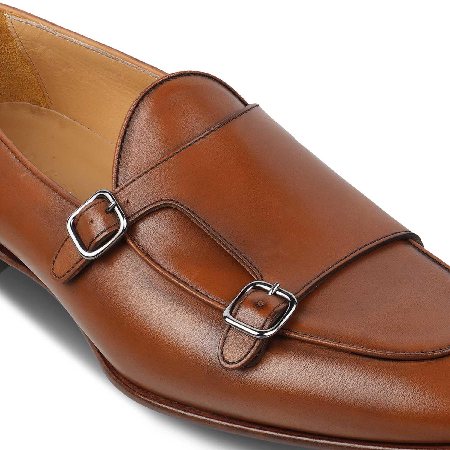 The Maccabeo Tan Men's Handcrafted Double Monk Shoes Tresmode - Tresmode