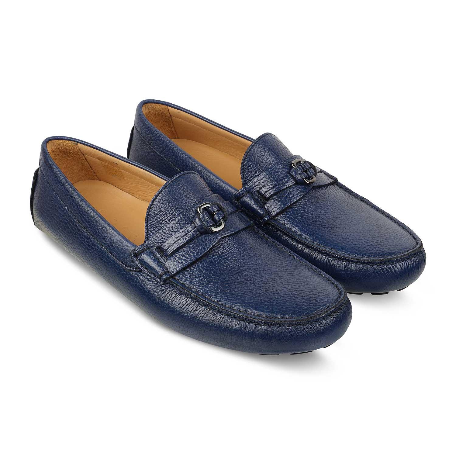 The Maiorico Blue Men's Handcrafted Leather Driving Loafers Tresmode - Tresmode