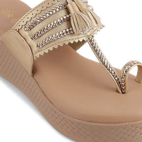 The Makol Gold Women's Dress Wedge Sandals Tresmode - Tresmode