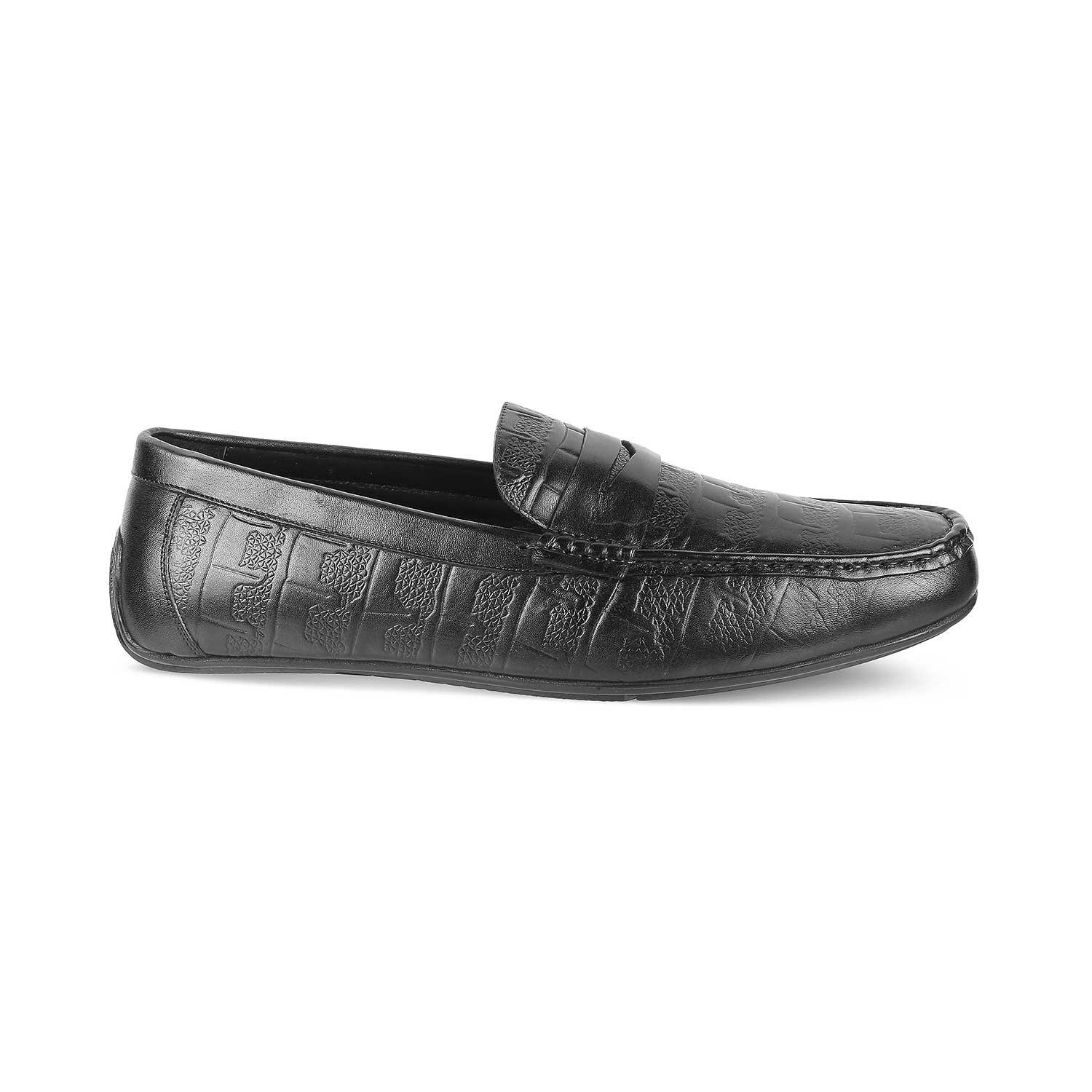 The Miland Black Men's Textured Leather Driving Loafers Tresmode - Tresmode