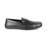 The Miland Black Men's Textured Leather Driving Loafers Tresmode - Tresmode