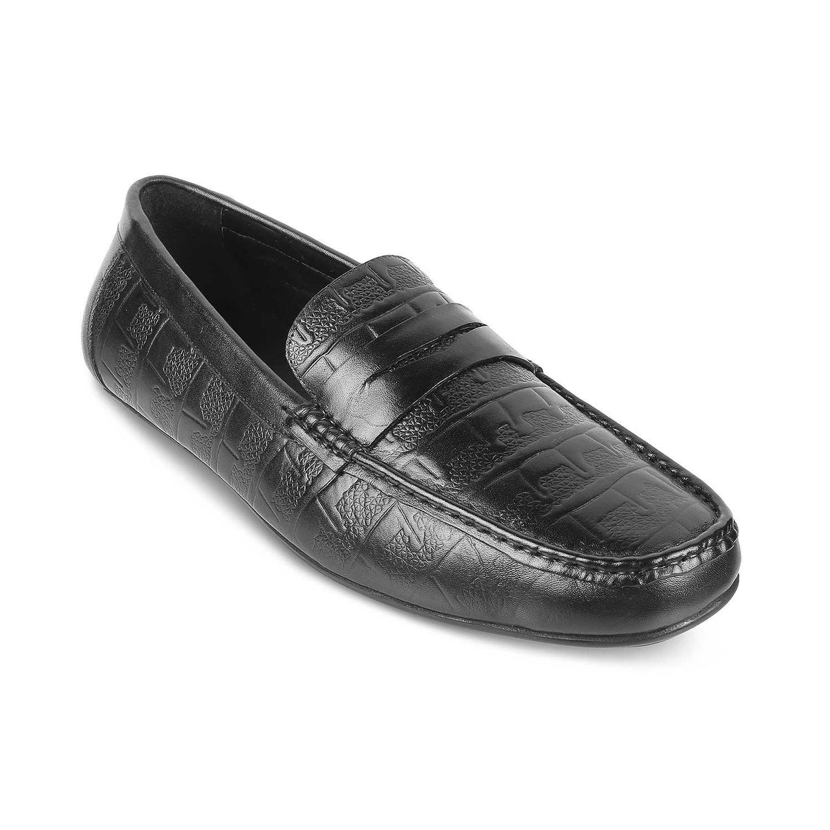 The Miland Black Men's Textured Leather Driving Loafers Tresmode - Tresmode