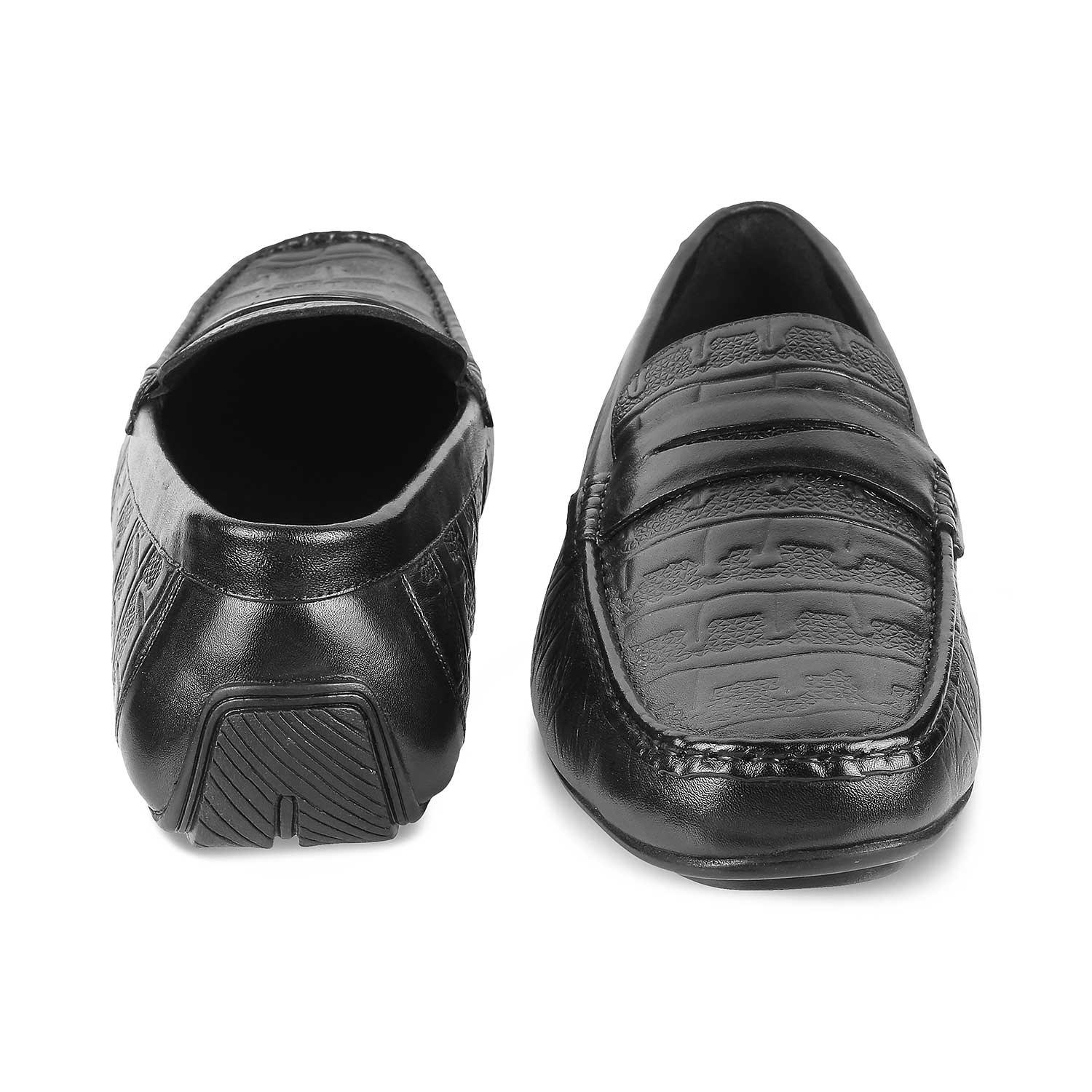 The Miland Black Men's Textured Leather Driving Loafers Tresmode - Tresmode