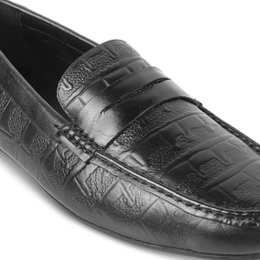 The Miland Black Men's Textured Leather Driving Loafers Tresmode - Tresmode