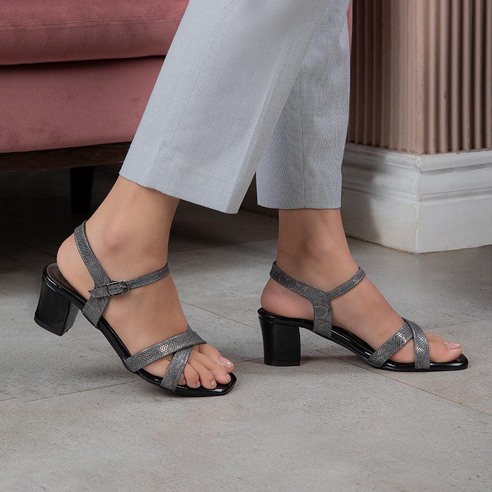 The Milano Pewter Women's Dress Block Heel Sandals Tresmode - Tresmode