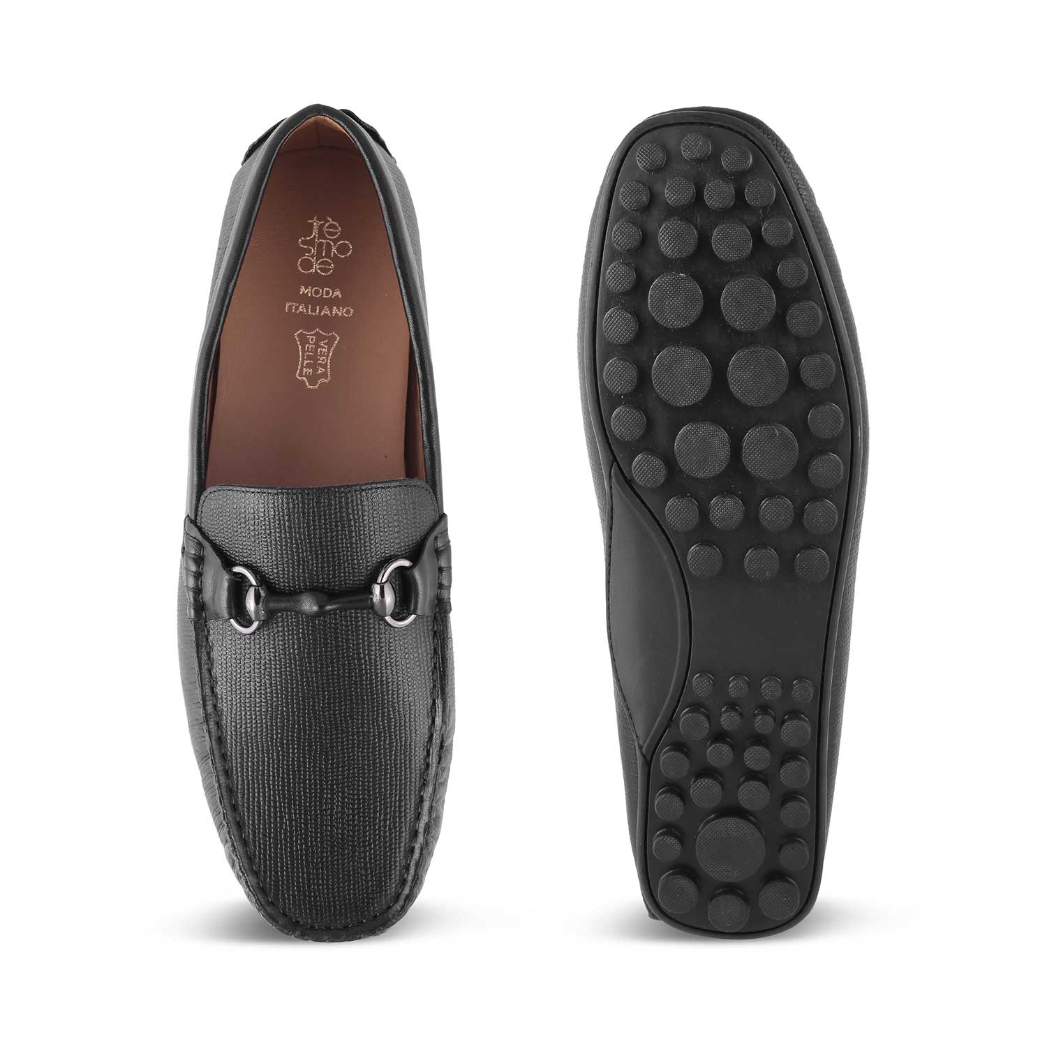 The Mills Black Men's Leather Driving Loafers Tresmode - Tresmode