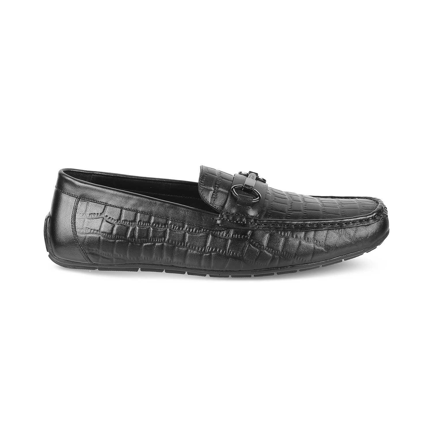 The Miluck Black Men's Textured Leather Driving Loafers Tresmode - Tresmode