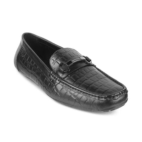 The Miluck Black Men's Textured Leather Driving Loafers Tresmode - Tresmode