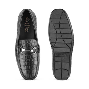 The Miluck Black Men's Textured Leather Driving Loafers Tresmode - Tresmode